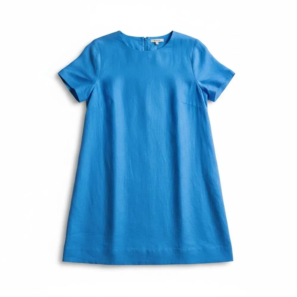 NEW Banana Republic S Aurelia Linen Blend Mini Dress Blue Shift Coastal Casual